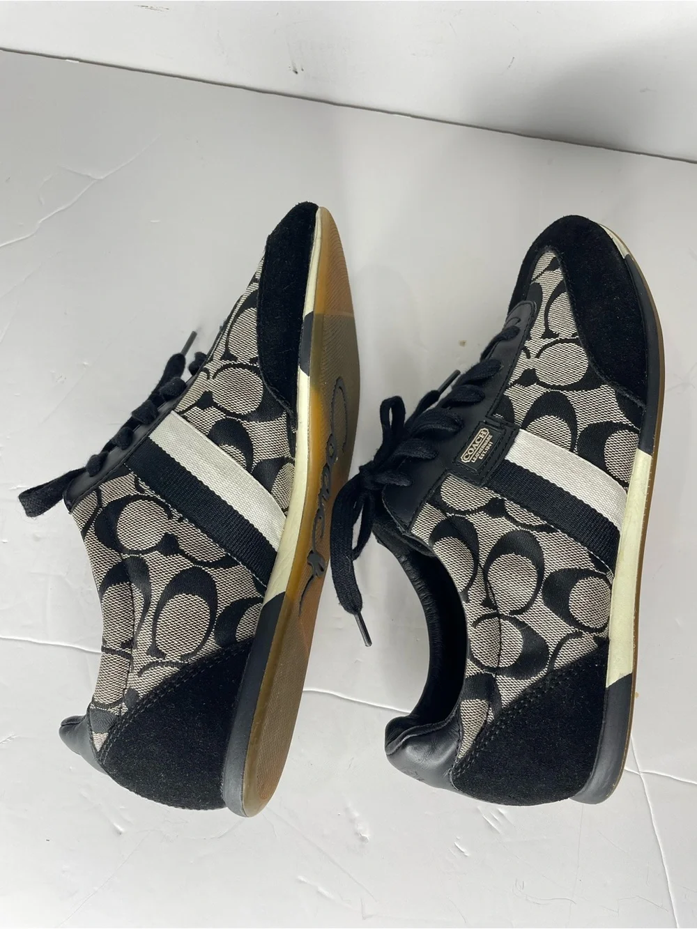 Coach Joss Sneaker 8.5 M Black White Signature Canvas & Suede Tennis Shoes